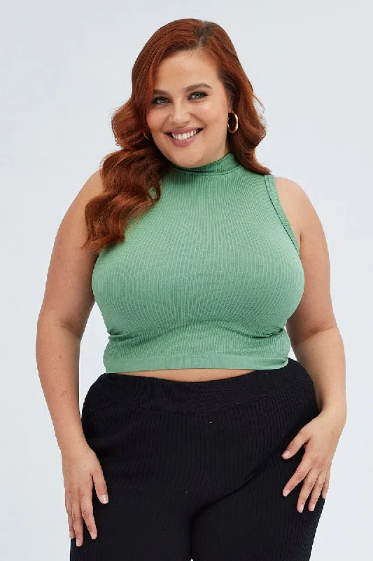 Green Tank Top High Neck Seamless mint tank top