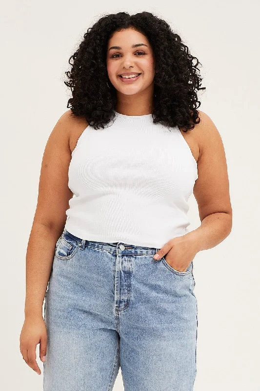 White Tank Top Crew Neck Rib graphic tank top