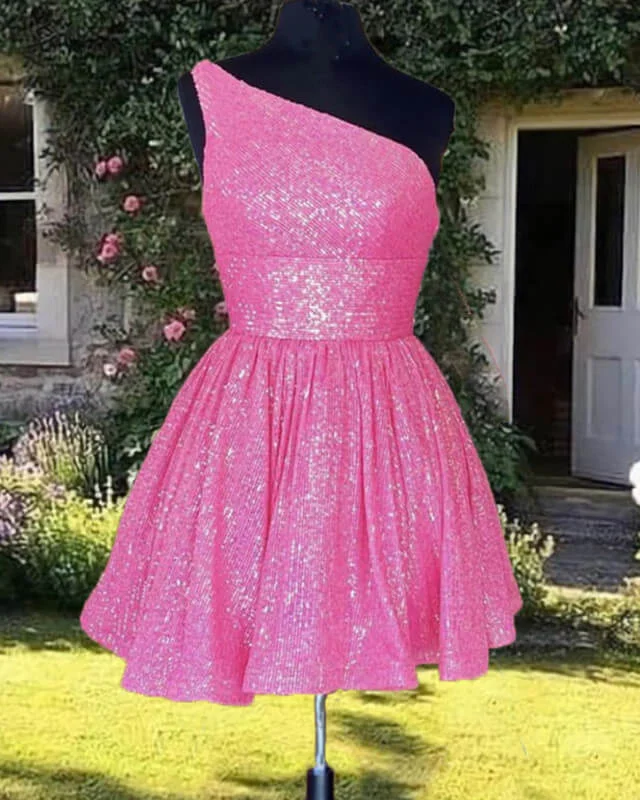 Short Sparkly One Shoulder Party Dress Tunics Short Trendy
