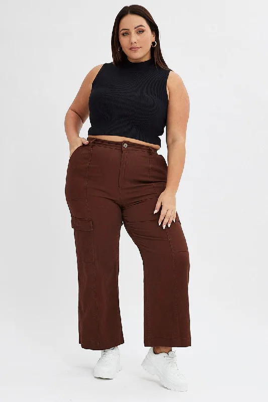 Brown Cargo Pants High Rise Wide-Legged Palazzos