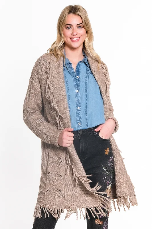 Camel Cardigan w/ Fringe Chenille Fabric Brocade Fabric Lace Fabric