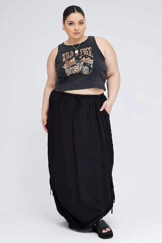 Black Graphic Tank Top Crew Neck crossback tank top