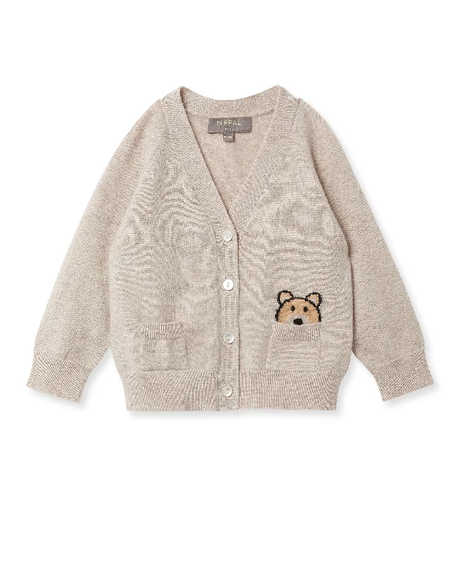 Bear Pocket Cashmere Cardigan Light Oatmeal Brown Soft Cozy Warm
