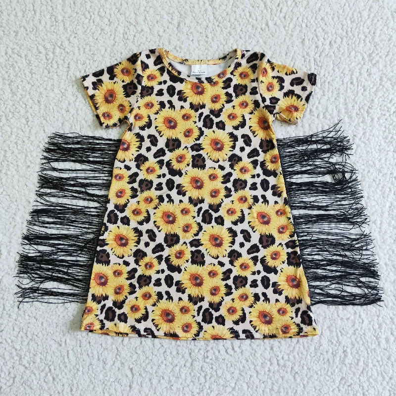 Clearance GSD0055 Girls sunflower leopard fringe short-sleeved skirt lace skirt intricate