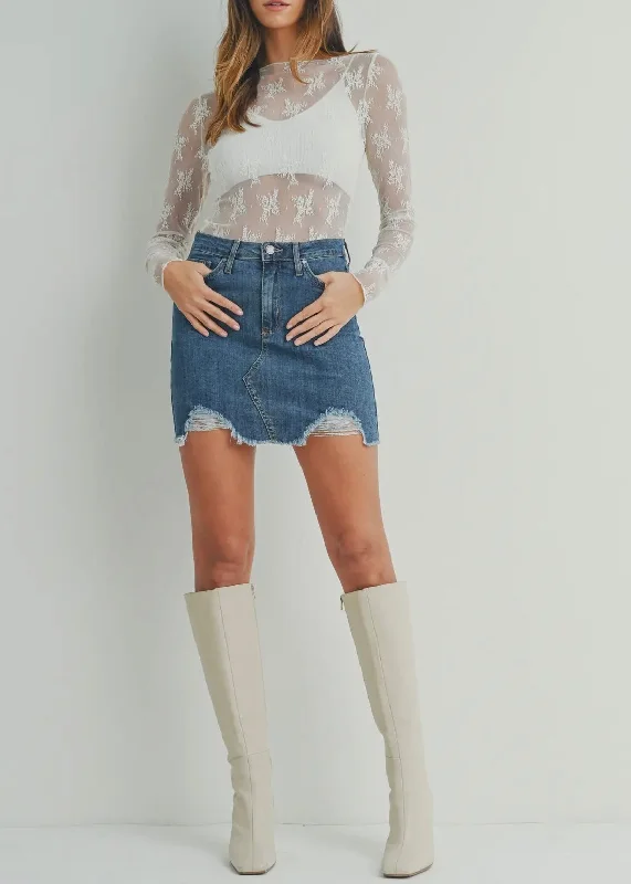 Med- A-Line Skirt w/ Hem Destruction corduroy skirt durable