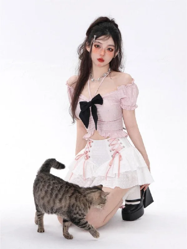 Coquette Mini Skirt With Top Two Piece Set velvet skirt glossy