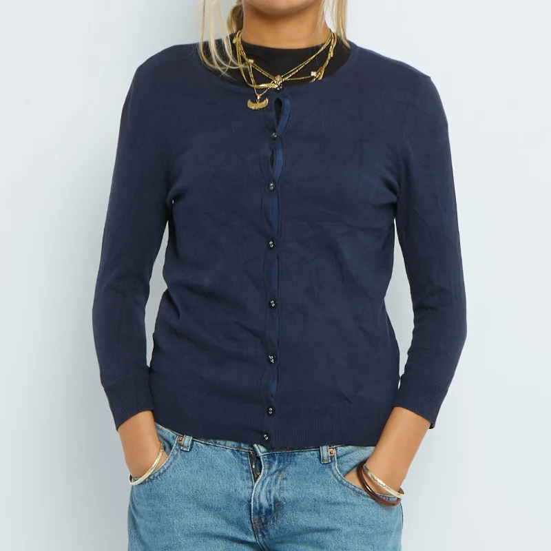 Buttoned Fine Knit Cardigan - UK 6 Embroidered Appliqued Beaded