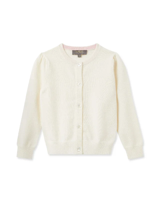 Girls Round Neck Cashmere Cardigan New Ivory White Layered Multi-layer Single Layer
