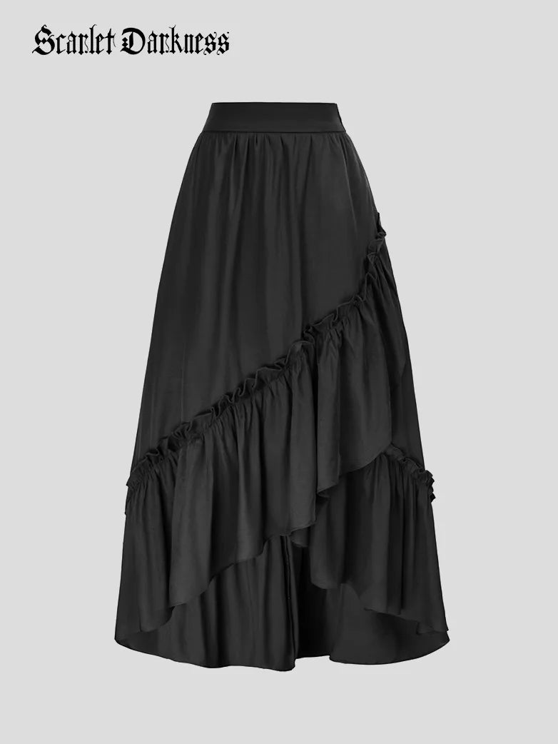 High-Lo Patchwork Ruffled Hem Swing Skirt linen skirt natural