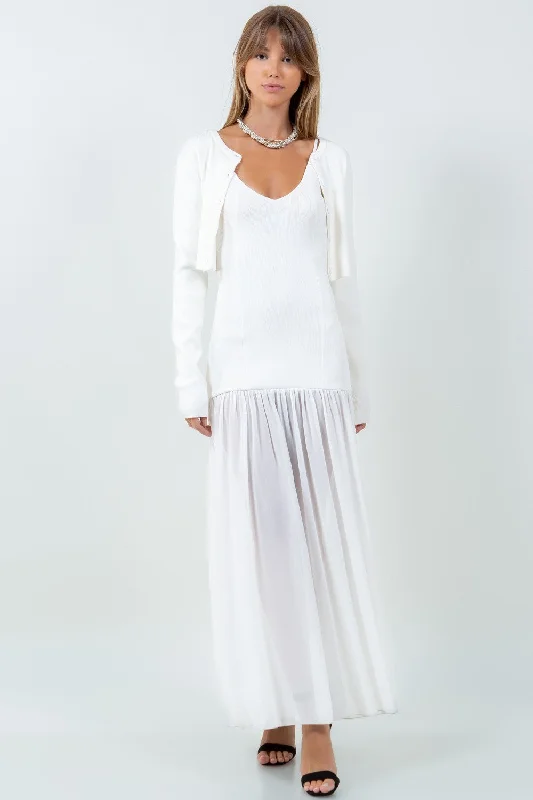 Detachable Cardigan with Chiffon Mix Knitted Dress Fitted Loose Oversized