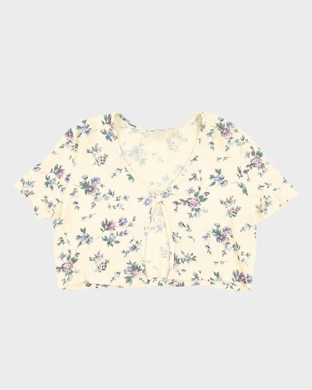 Vintage 90s Molly Malloy Floral Cropped Cardigan - L Stylish Fashionable Trendy