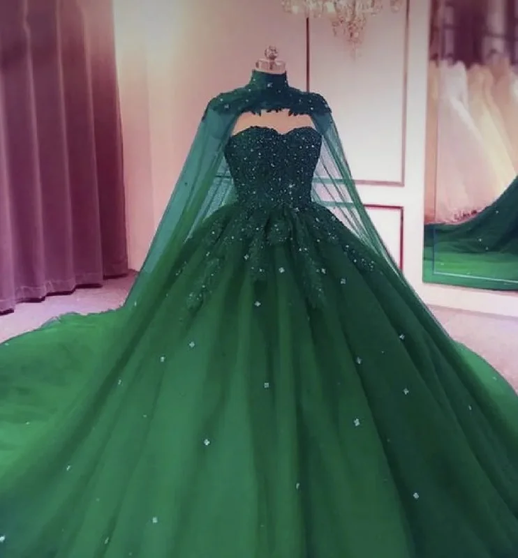 Ball Gown Sweetheart Lace Green Tulle Satin Long Prom Dresses Party Dress Tunics Vintage classic