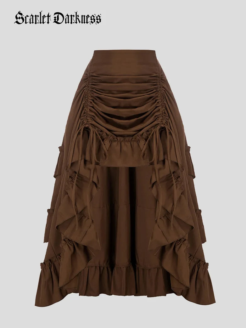 Women High-Low Skirts Adjustable Ruffle Cake Maxi Skirt midi skirt versatile