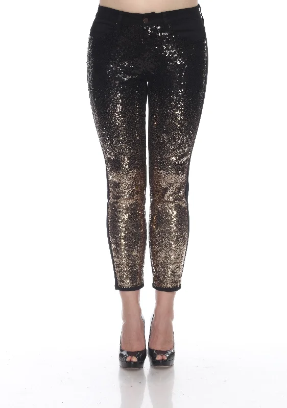 "Elissa" Black/ Gold Sequin Pants Comfortable Jogger Trousers