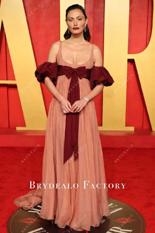 Phoebe Tonkin Peach A-Line 2024 Oscars After Party Dress Crew Neckline Casual