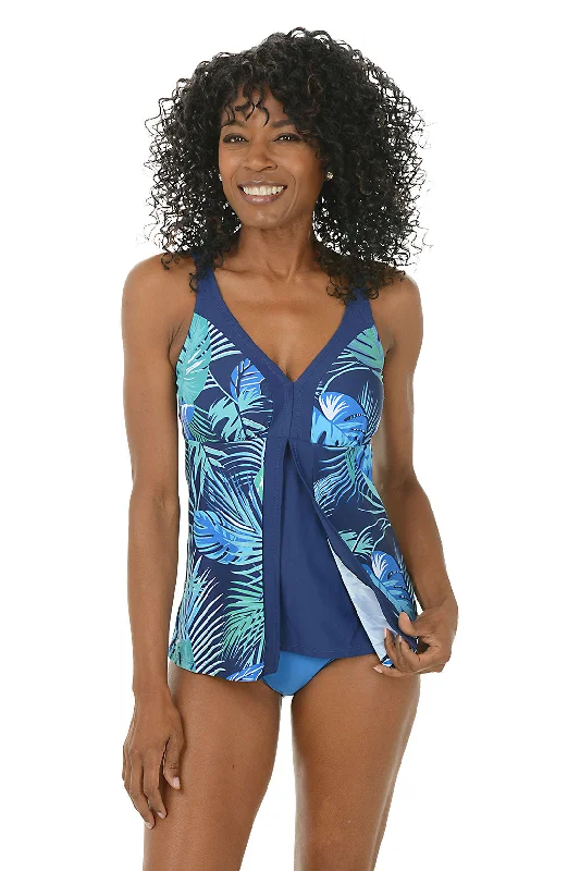 Island Ferns Flyaway Tankini Top Plunge Neckline Swimsuit