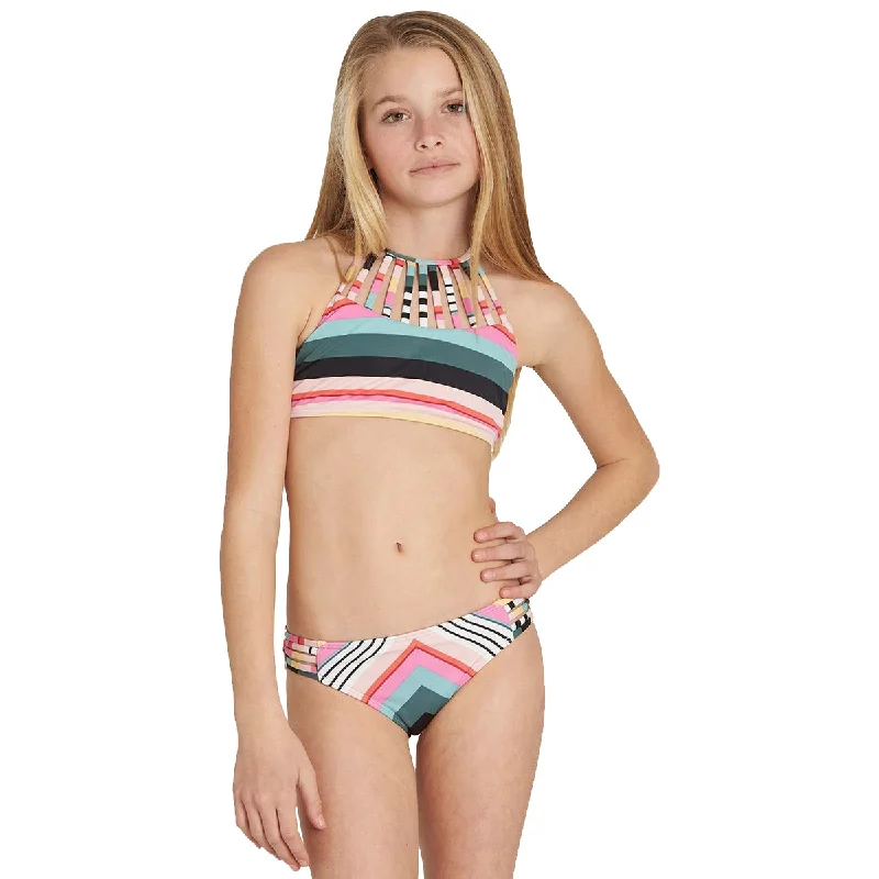 Billabong Sun Faded High Neck Youth Girls Two Piece Swimwear (Brand New) Floral Print Swimsuit