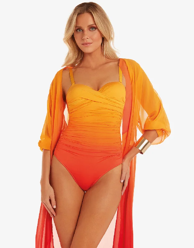 Brasil Ruched Twist Bandeau Swimsuit - Oro Elegant Swim Dress