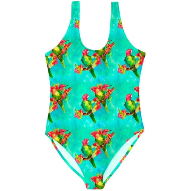 Christmas Parrots Women's One Piece Sleeveless Swimsuit Summer Ready Swimsuit