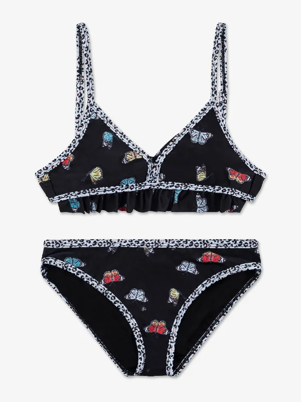 Kinsley Ruffle Printed Butterfly Bikini Swimsuit Button-Front Swimsuit