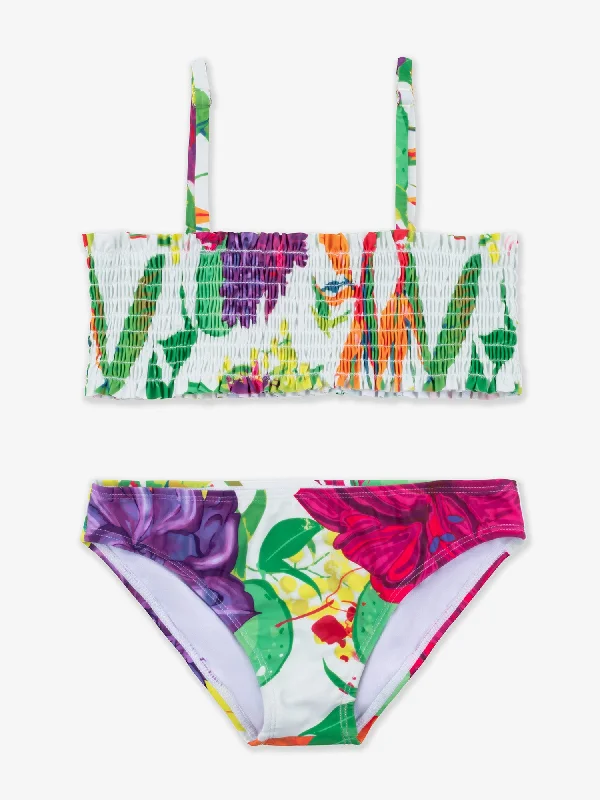 Zoe Tropical Printed Smocked Bikini Swimsuit Two-Piece Beachwear