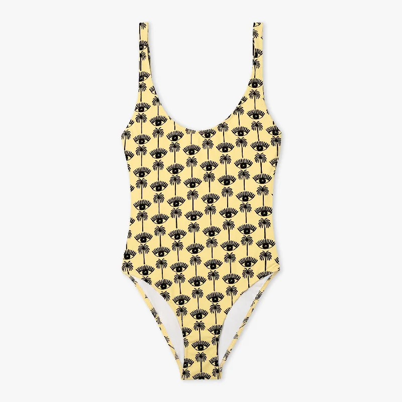 Eyes Swimsuit  - Yellow Minimalist One-Piece