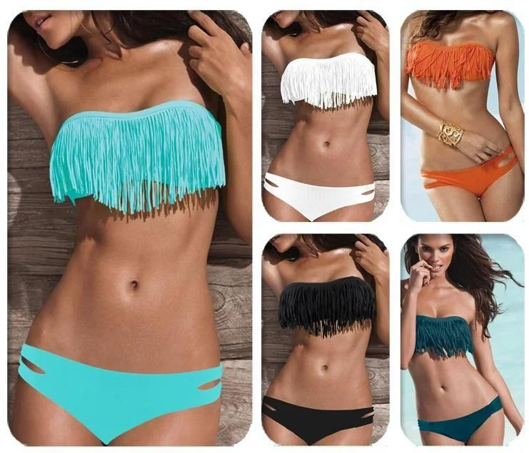 2-Piece: Fashion Fringe Bikini Swimwear Chic Beach Cover-Up