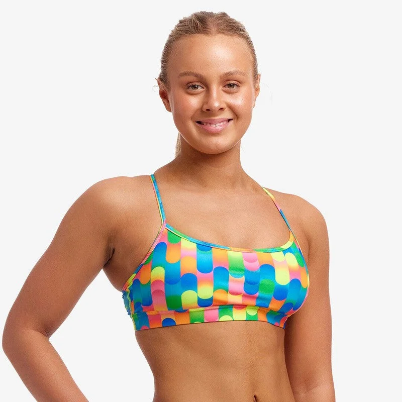 Funkita Ladies Swim Crop Top | Blocked Dotty Adjustable Strap Swimsuit