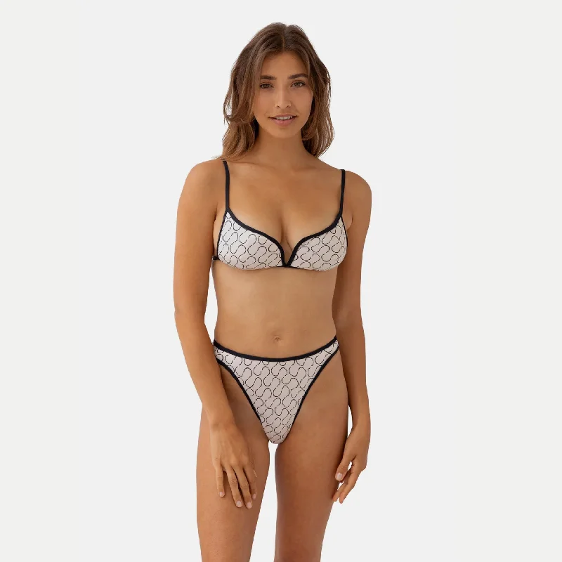 KYA Tessa Reversible Swim Top - Wave Print/Oat Floral Bikini Top