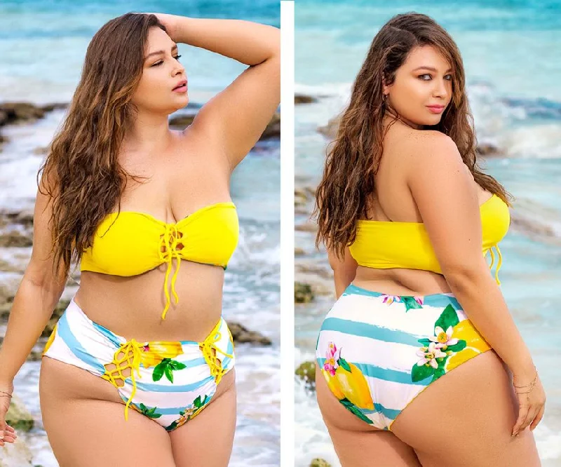 Mapale 67037X Reversible Two Piece Swimsuit Color Yellow-Citrus Print Stylish Beachwear Set