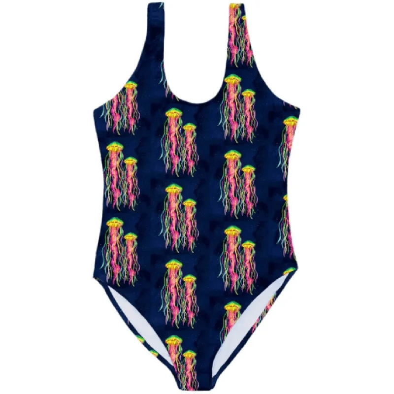 Midnight Jellyfish Women's One Piece Sleeveless Swimsuit Chic Bikini Set