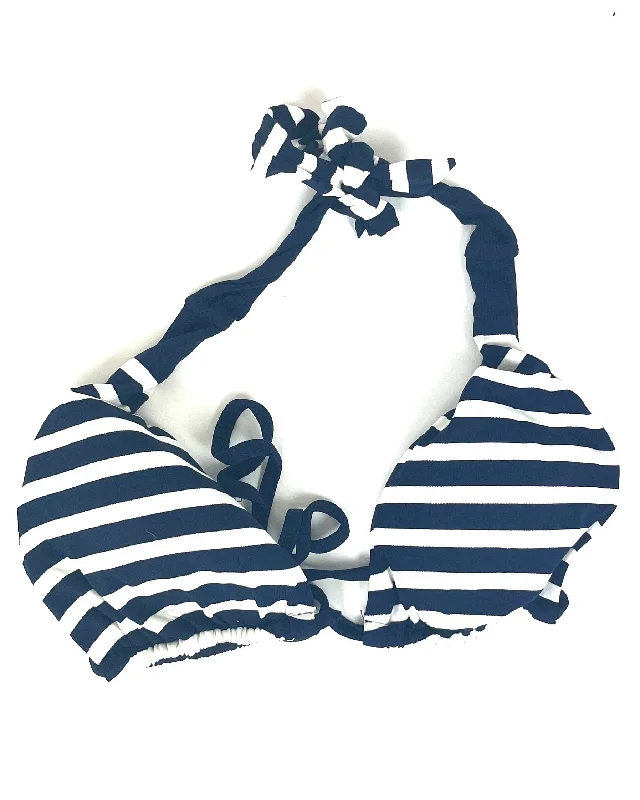 Navy Blue And White Striped Swim Top - Small Classic Sporty Swimsuit