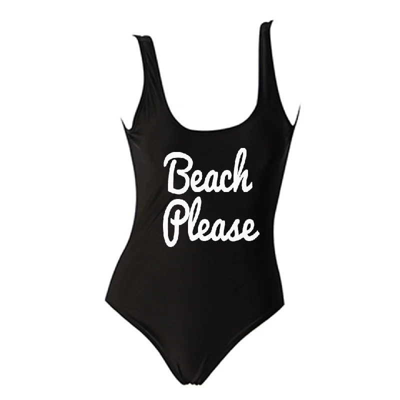 Beach Please Black One Piece Swimsuit Elegant Swim Dress