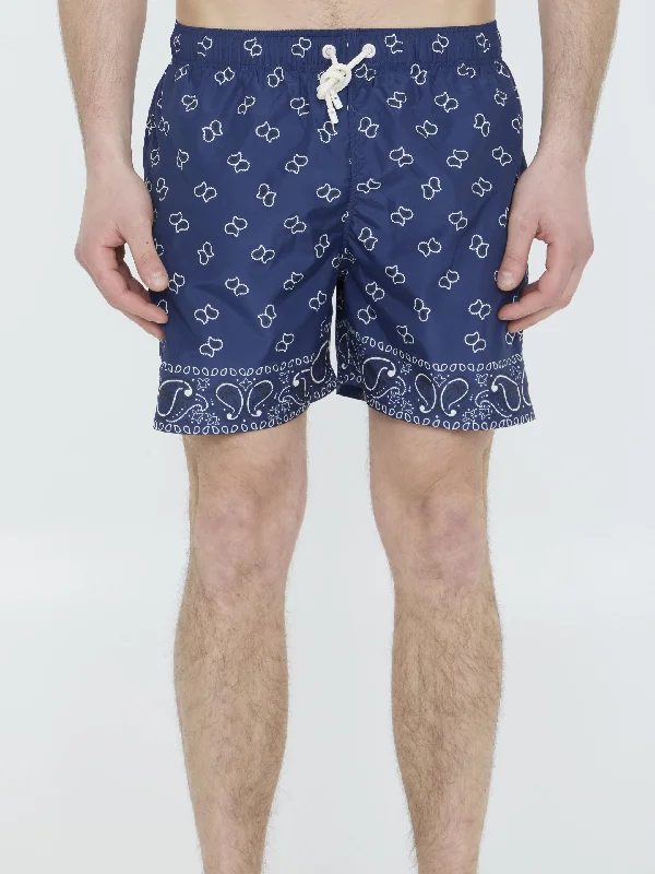 Paisley Print Swim Shorts Lace Back Bikini