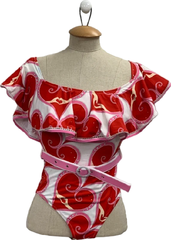 Paolita Red Heart Print Swimsuit UK S Sleek Full Coverage