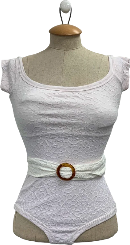 Peony White Embroidered Swimsuit with Belt UK 8 Swim Dress with Belt