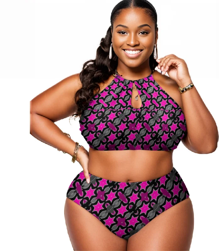 Pink Star Voluptuous (+) Plus Size Women's Two Piece Swimsuit Elegant Ruffle Swimsuit