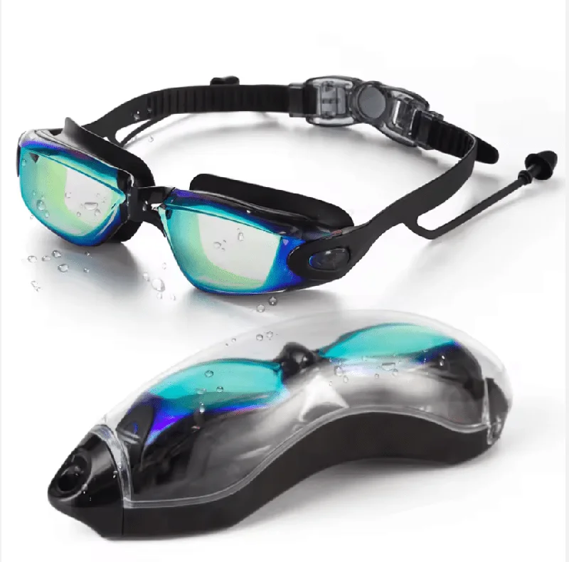 Polycarbonate Lens Swim Goggles W/ Ear Built in Ear Plug Adult Monokini Swimsuit Design