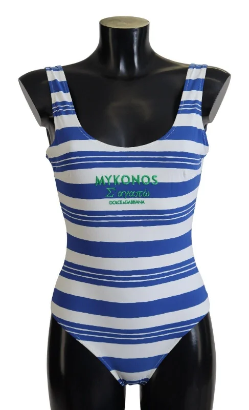 Riviera Chic Blue Striped One Piece Swimsuit Modern High-Waisted Swimsuit