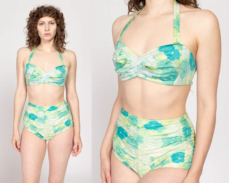 Sm-Med 1950s Cole Of California Floral Bikini Swimsuit Minimalist One-Piece