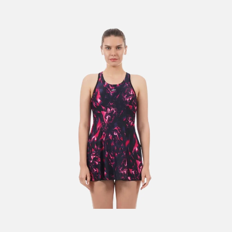 Speedo Allover Print Racerback Women's Swimdress -Black/Jewel Pink/Ecstatic/White Plus-Size Bikini Set