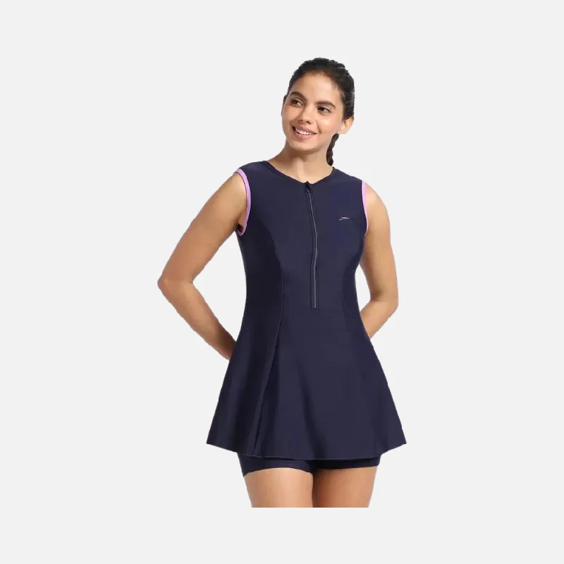 Speedo Closedback With Boyleg Women's Swim dress -True navy/Sweet Purple Retro-Inspired Bikini Set
