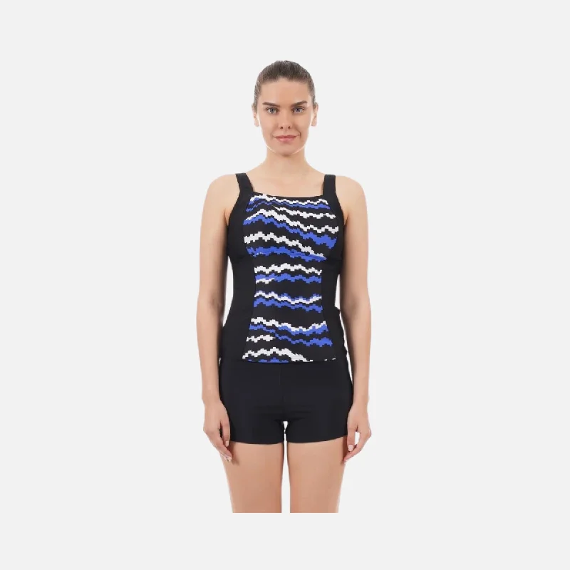 Speedo Penny Tankini Women's Swimwear 2pc -Black/White/Chroma Blue Retro Swimwear Style