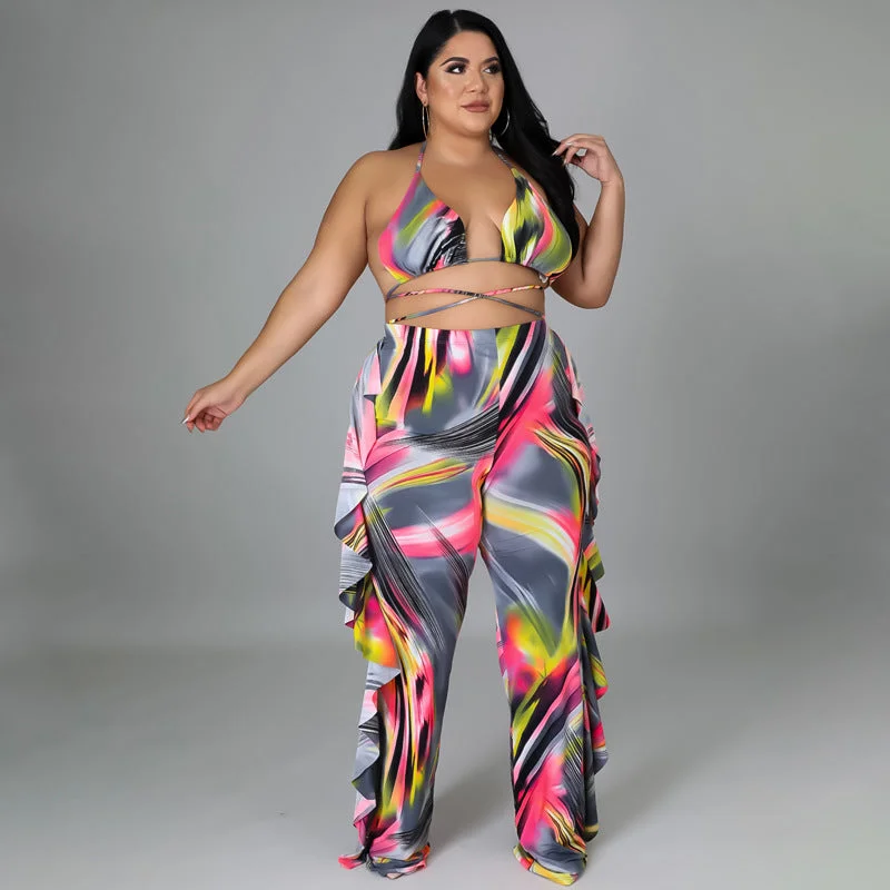 Spring Sexy Swimsuit Trousers Three-Piece Suit Elegant Ruffle Swimsuit