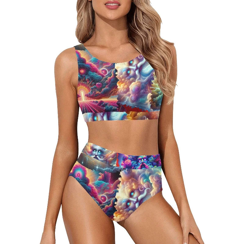 “Storm Clouds of God” Crop Top Bikini Swimsuit Set High-Waisted Swimwear