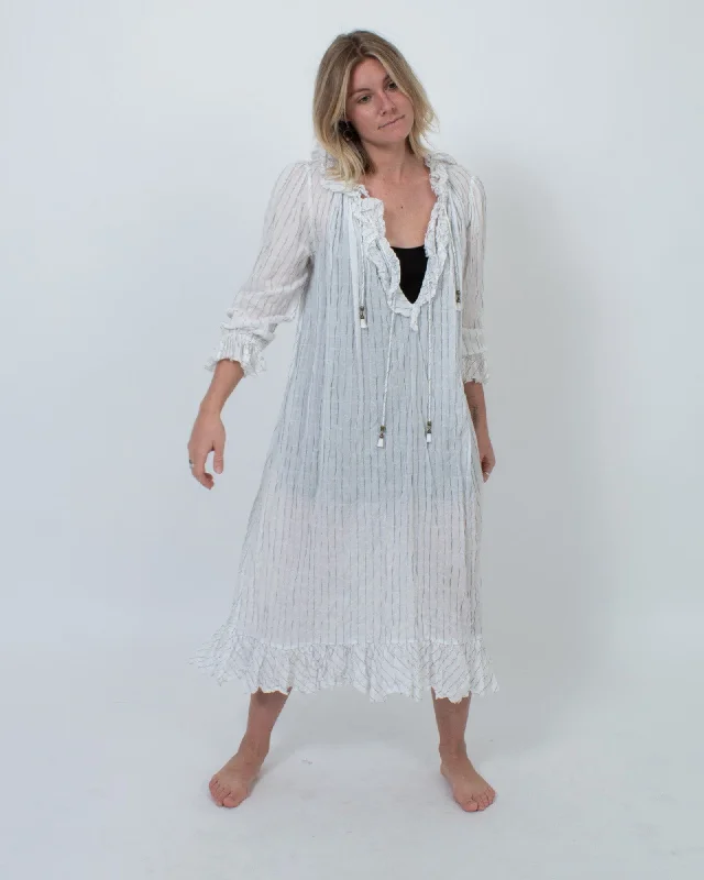 Striped Swim Cover-Up Plunge Back Swimsuit