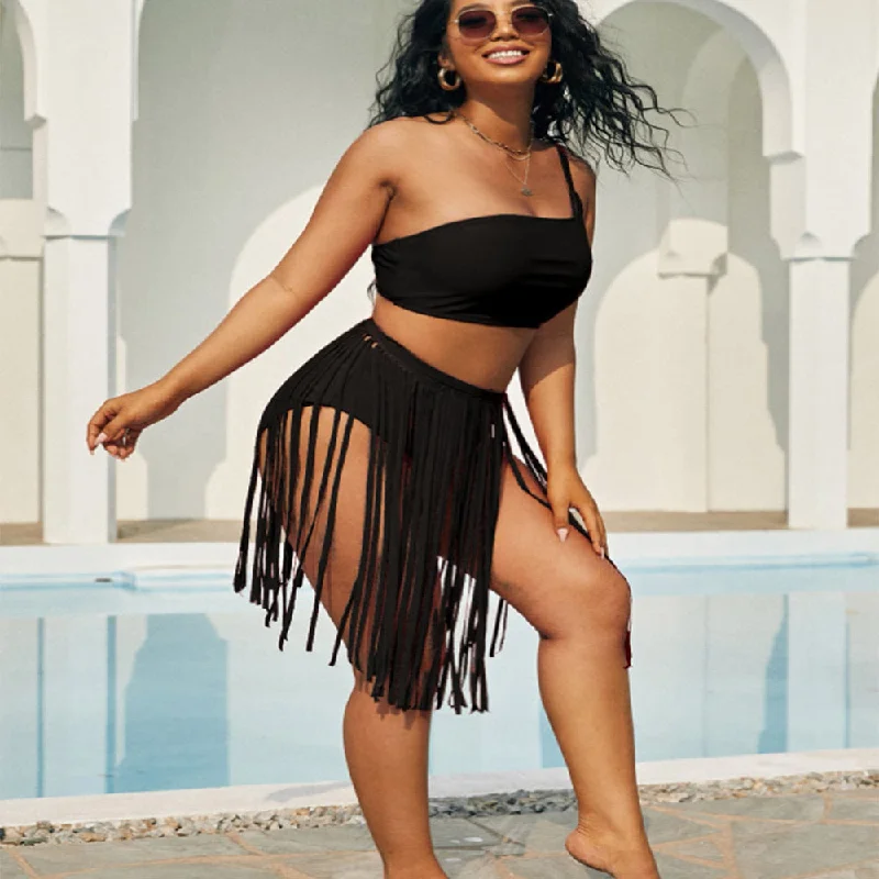 Swimsuit  Three Piece Tassel Bikini Exclusive for Mesh Split Lace-Detail Bikini Set