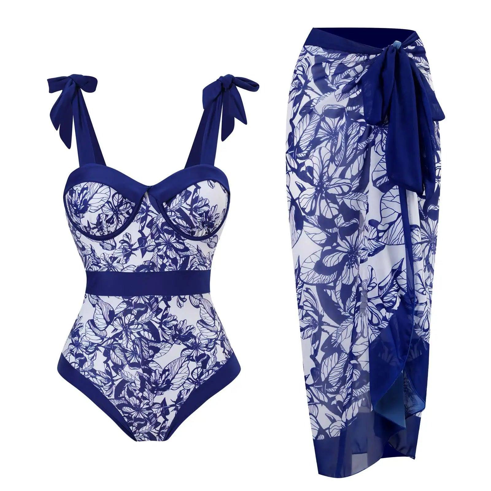 Tie-Shoulder Swimwear One-Piece and Wrap Deep-V Swimsuit Design