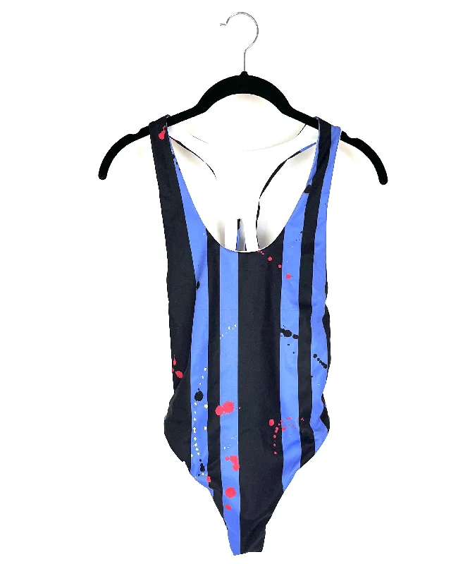 Blue And Black Stripe Swimsuit / Bodysuit - Size 00-8 Bold High-Cut Bikini