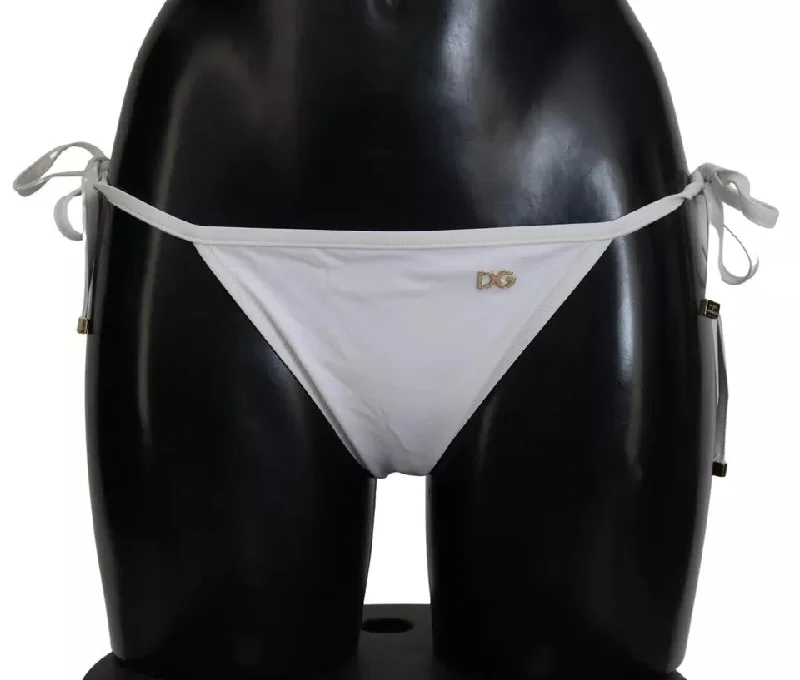 Dolce & Gabbana White DG Logo Beachwear Swimwear Bikini Bottom High-Waisted Swimwear